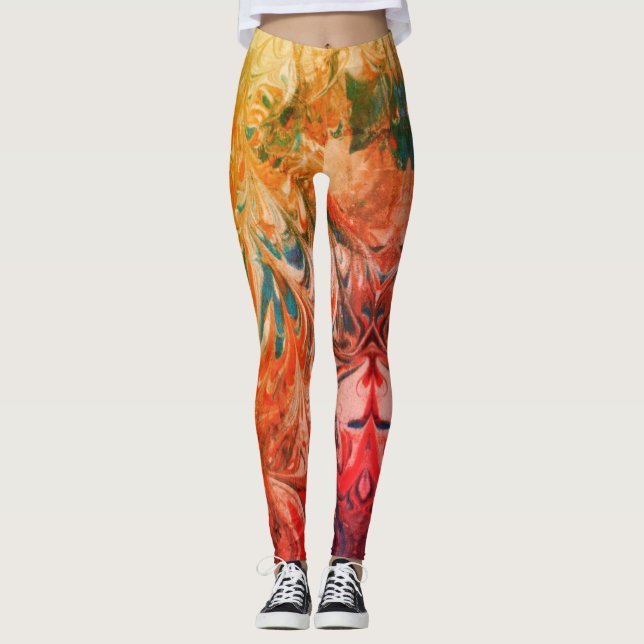Abstrakt Marble Swirls Mönster med flera färgader Leggings (Framsida)