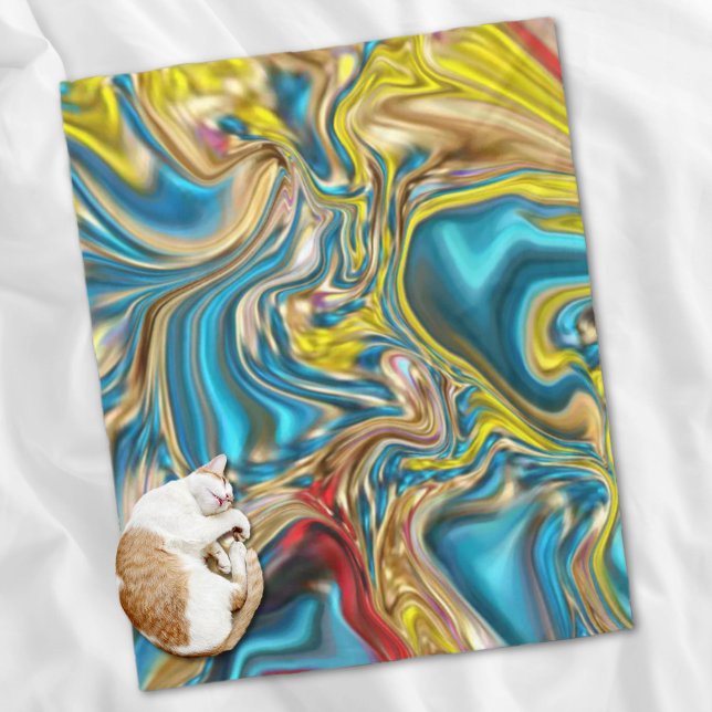 abstrakt marble swirrrens gult teal turquise blue fleecefilt (abstract marble swirls yellow teal turquoise blue fleece blanket)