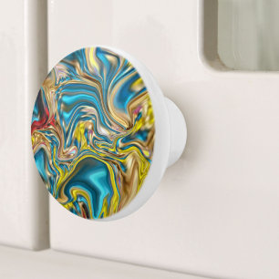 abstrakt marble swirrrens gult teal turquise blue knopp