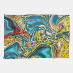 abstrakt marble swirrrens gult teal turquise blue kökshandduk