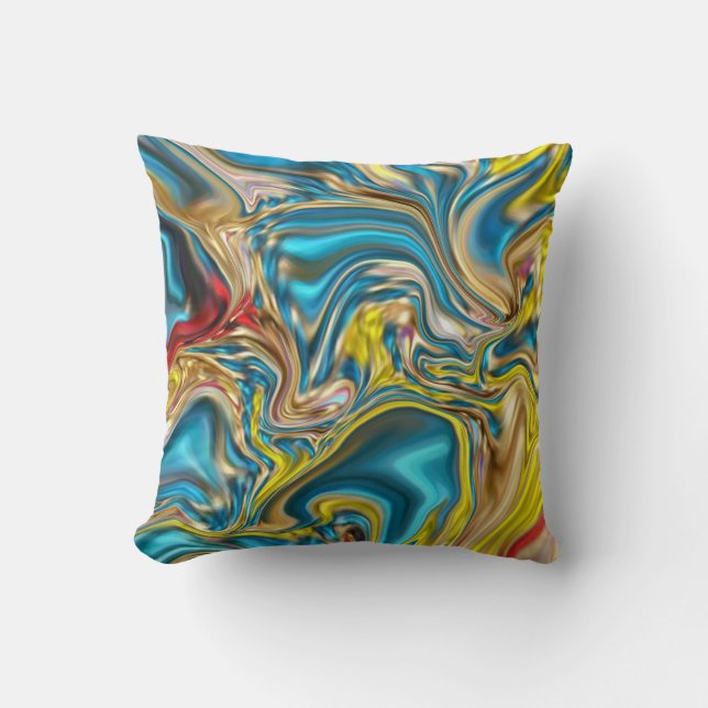 abstrakt marble swirrrens gult teal turquise blue kudde (Framsida)