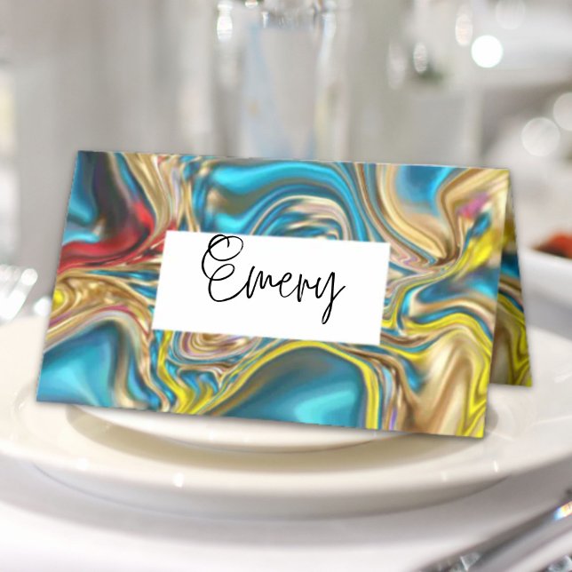 abstrakt marble swirrrens gult teal turquise blue placeringskort (
abstract marble swirls yellow teal turquoise blue place card)