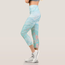 Abstrakt Marble Turcos Blue Ro Guld Swirls