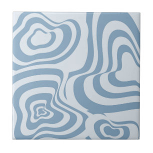 Abstrakt Marble Vågigt Rand Blue Retro Modern med Kakelplatta
