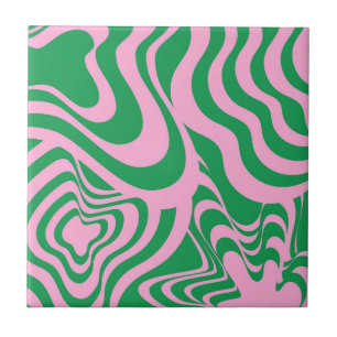 Abstrakt Marble Vågigt Rand Grönt Rosa Retro fet Kakelplatta