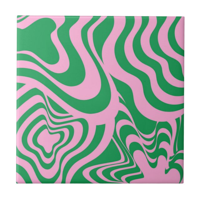 Abstrakt Marble Vågigt Rand Grönt Rosa Retro fet Kakelplatta (Framsidan)