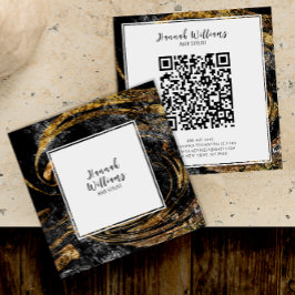 Abstrakt Marble & white Guld Glitter Qr Code Fyrkantigt Visitkort