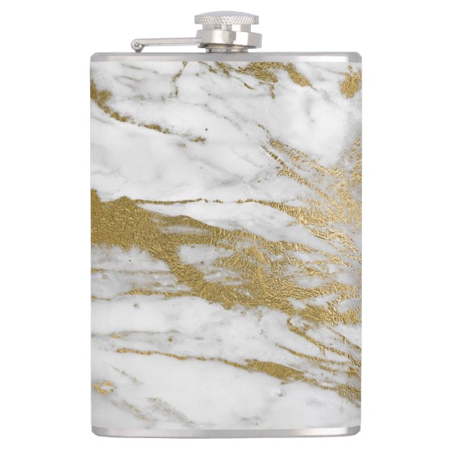 ABSTRAKT MARBLE WHITE GULD STAINLESS STEEL FLASK FICKPLUNTA (Framsidan)