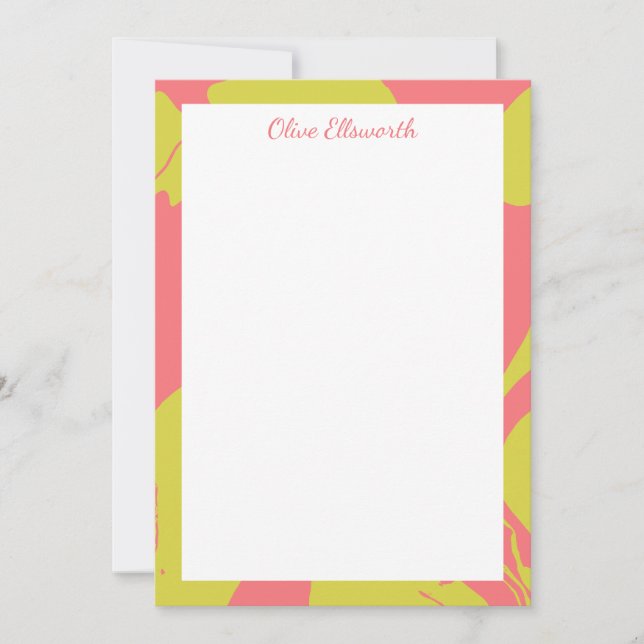 Abstrakt Marcular Art Coral Chartreuse Personlig Anteckningskort (Framsida)