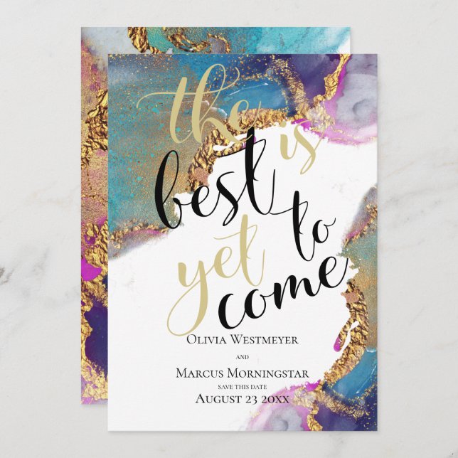 Abstrakt Marged Bläck Magenta Blue Spara datum Inbjudningar (Fram/baksida)