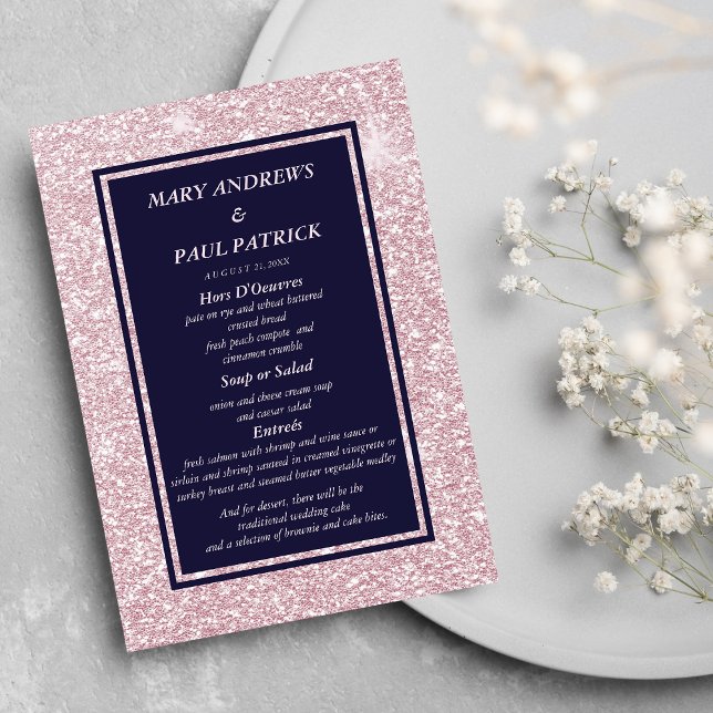 Abstrakt marinblå rosa glittermeny meny (Abstract navy blue pink glitter Menu )