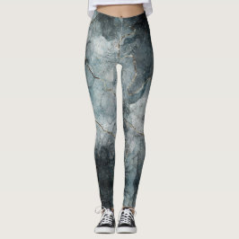 Abstrakt Marled Paint Foggy Grått Blue Modern Art Leggings