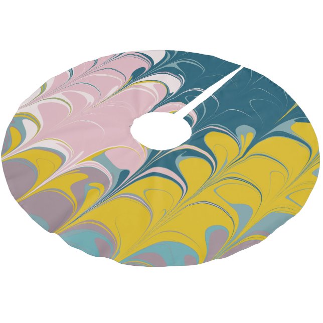 Abstrakt marmor modern Ebru-mönster teal och rosa Julgransmatta Borstad Polyester (Vinklad)