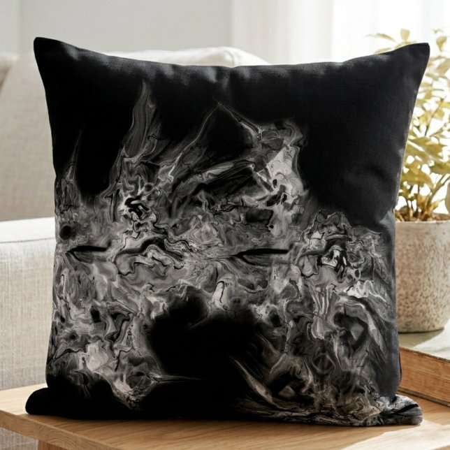 Abstrakt marmor rök grå kudde (Swirling grey smoke abstract throw pillow for a stylish housewarming gift.)