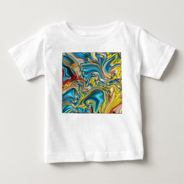 abstrakt marmor virvlar gul teal turkos blå t shirt (Framsida)