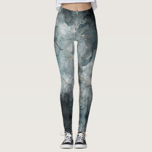 Abstrakt marmorerad målning dimmig gråblå modern k leggings