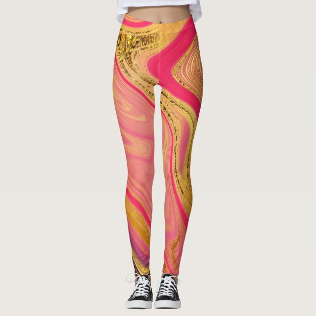 abstrakt marmorerat mönster leggings (Framsida)