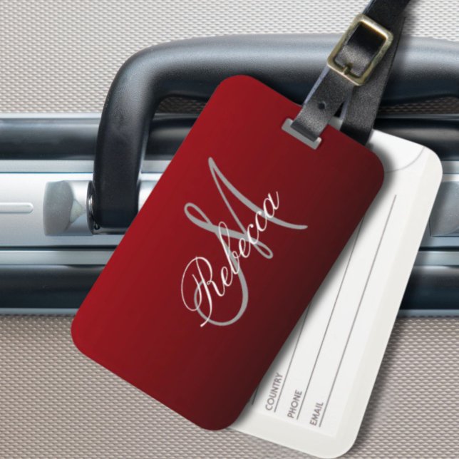abstrakt marsala maroon grått burgundi monogram bagagebricka (abstract marsala maroon grey burgundy monograms luggage tag)