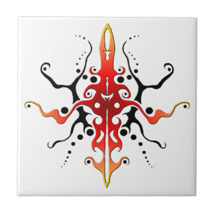 Abstrakt Mask Tribal Tattoo Design - röd Kakelplatta