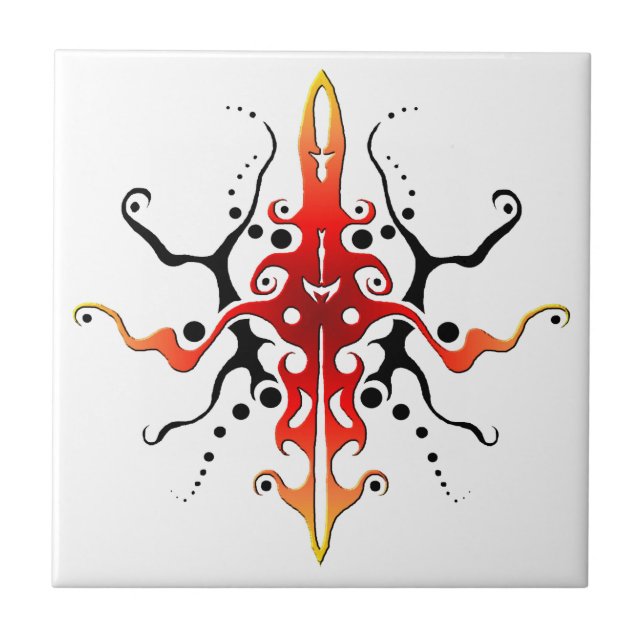 Abstrakt Mask Tribal Tattoo Design - röd Kakelplatta (Framsidan)
