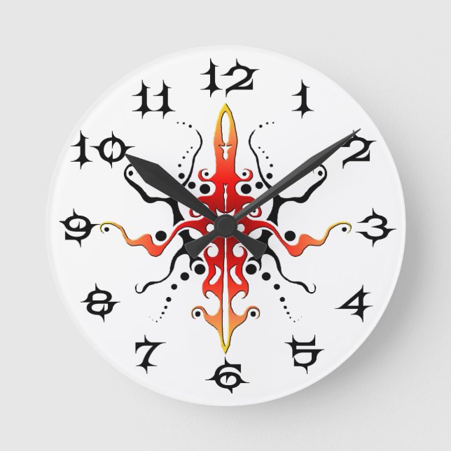 Abstrakt Mask Tribal Tattoo Design - röd Rund Klocka (Framsida)