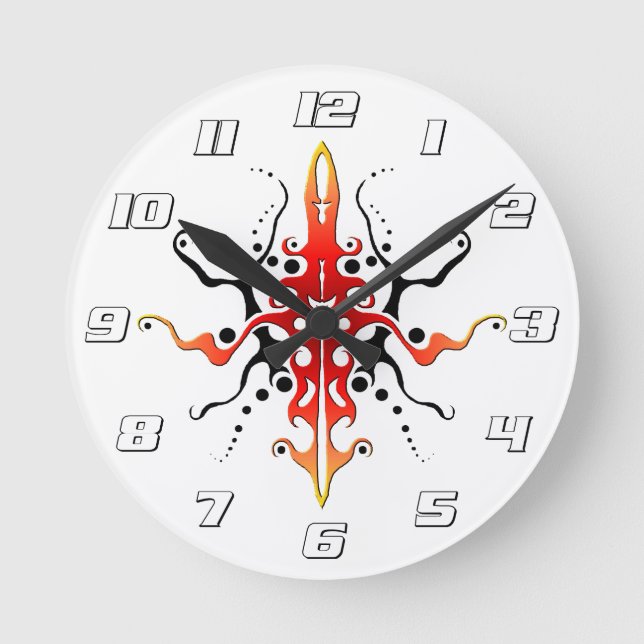 Abstrakt Mask Tribal Tattoo Design - röd Rund Klocka (Framsida)