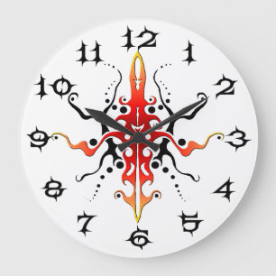Abstrakt Mask Tribal Tattoo Design - röd Stor Klocka