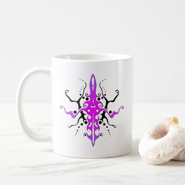 Abstrakt Mask Tribal Tattoo Design - rosa Kaffemugg (Med munk)