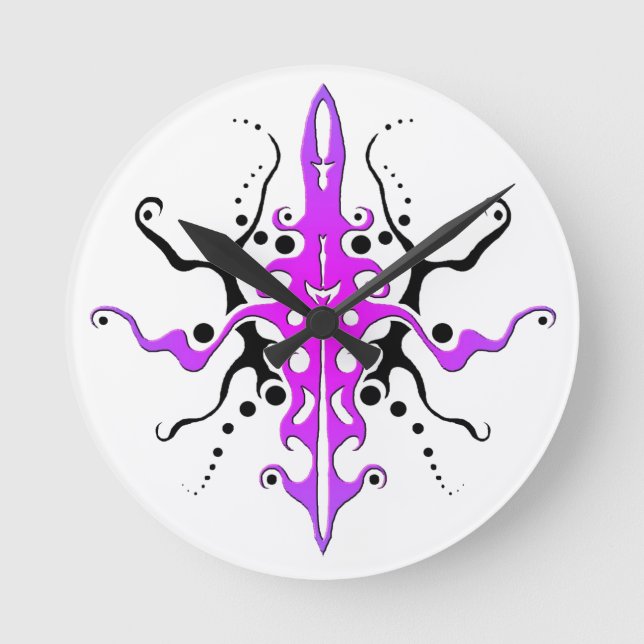 Abstrakt Mask Tribal Tattoo Design - rosa Rund Klocka (Framsida)