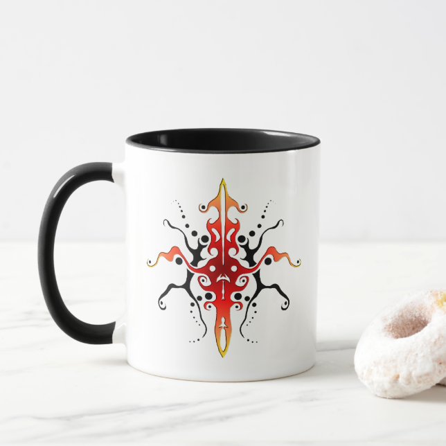 Abstrakt mask tribal tatuering design - röd mugg (Med munk)