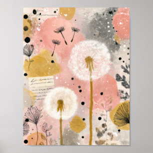 Abstrakt Maskros Vattenfärg Blommig Konst Poster