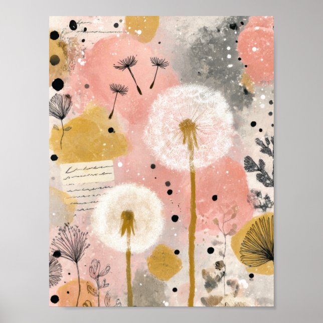 Abstrakt Maskros Vattenfärg Blommig Konst Poster (Framsidan)