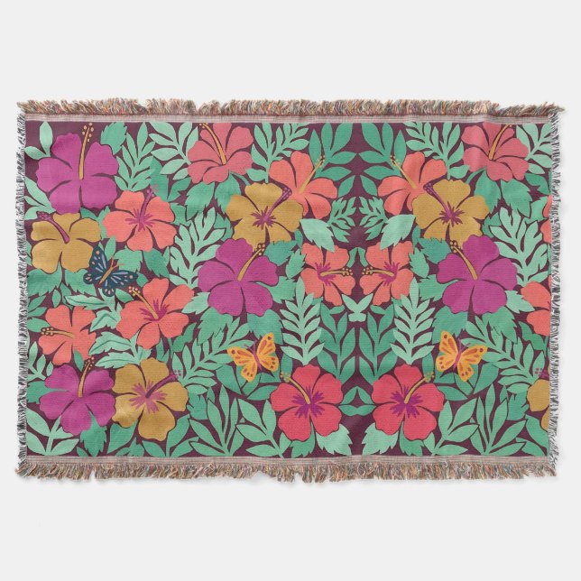 Abstrakt Matisse Hibiskus Fjärilar Filtar (Framsidan)