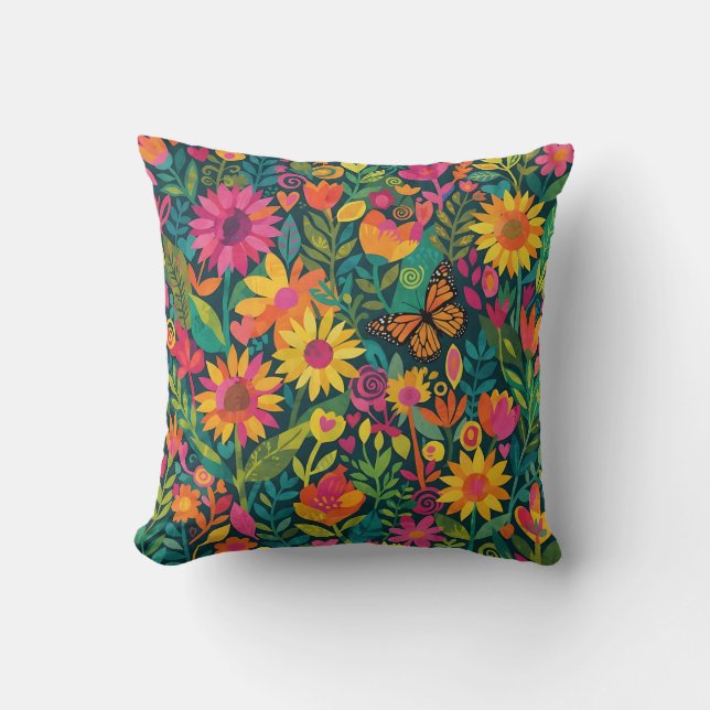 Abstrakt Matisse Solros Fjäril Kuddcover Kudde (Framsida)