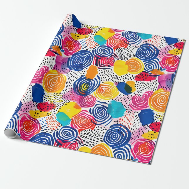 Abstrakt Maximalist Colorful Presentpapper (Utrullad)