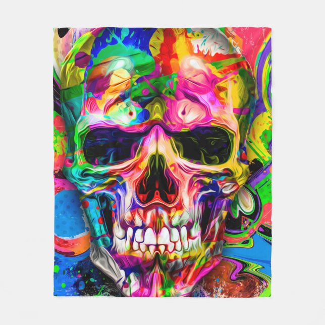 abstrakt med färgad bakgrund med färgstarka kranie fleecefilt (Framsidan)