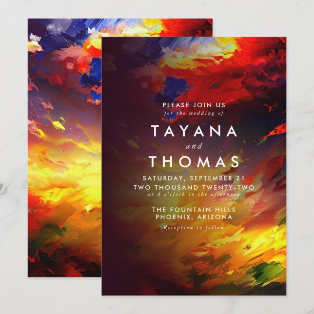 Abstrakt med färgat himlar. Bröllop Inbjudningar (Fram/baksida)