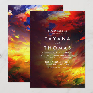 Abstrakt med färgat himlar. Bröllop Inbjudningar