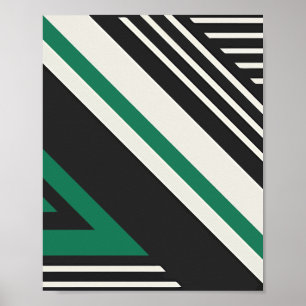 Abstrakt med Grönt, svart och vitt Rand Poster