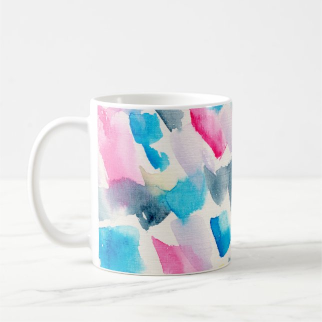 abstrakt med handgjorda vattenfärgspenseldrag, bak kaffemugg (Vänster)