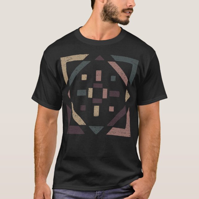 Abstrakt med jordtoner - Distress-geometri T Shirt (Framsida)