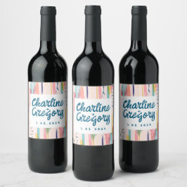 Abstrakt med vattenfärg Färgfyllda penseldrag Bröl Vinflaska Etikett