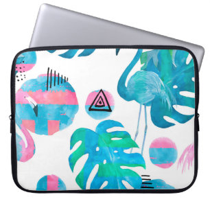 Abstrakt med vattenfärgsflamingo och slumpelement laptop fodral