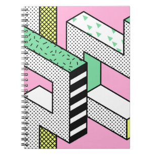 Abstrakt Memphis: 80s geometriska former. Anteckningsbok
