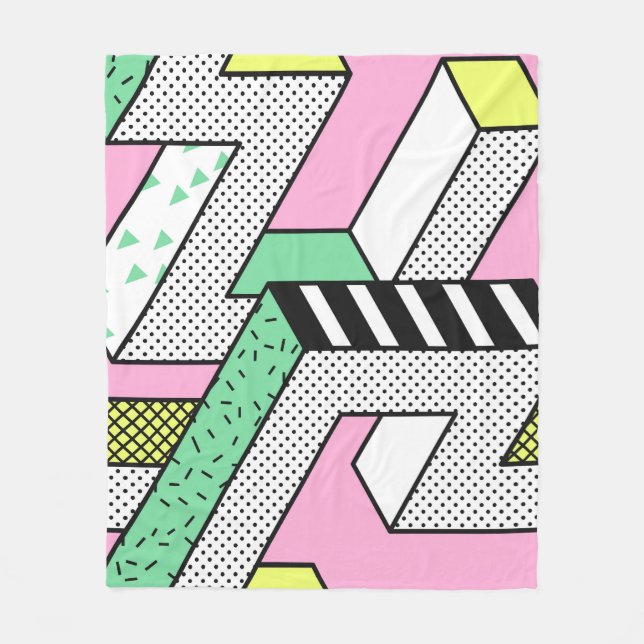 Abstrakt Memphis: 80s geometriska former. Fleecefilt (Framsidan)