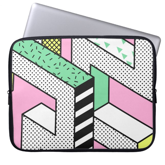 Abstrakt Memphis: 80s geometriska former. Laptop Fodral (Framsidan)