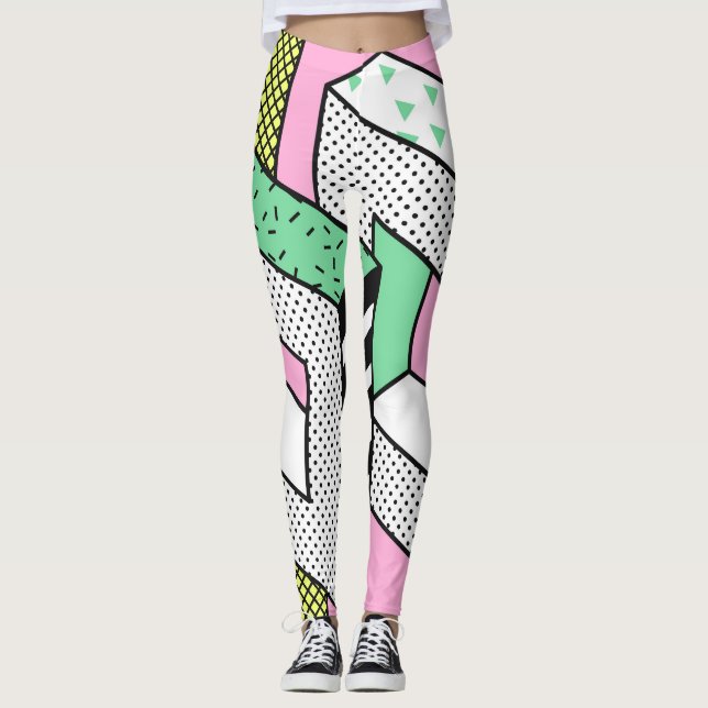Abstrakt Memphis: 80s geometriska former. Leggings (Framsida)