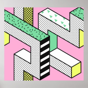 Abstrakt Memphis: 80s geometriska former. Poster