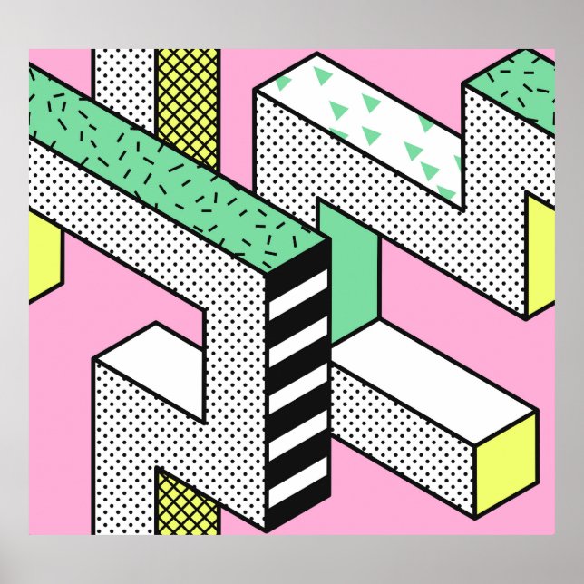 Abstrakt Memphis: 80s geometriska former. Poster (Framsidan)