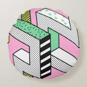 Abstrakt Memphis: 80s geometriska former. Rund Kudde